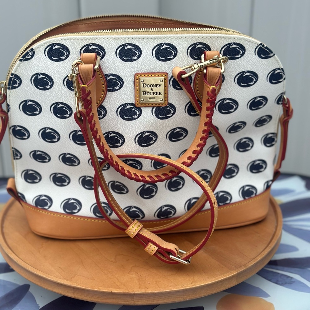 Dooney & Bourke White and Tan Satchel with Navy Accents
